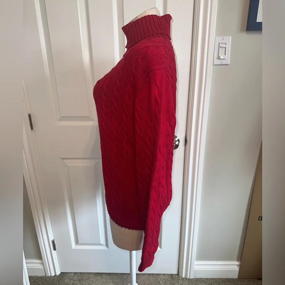 Tommy Hilfiger Red Cable Turtleneck Sweater - Picture 3 of 6